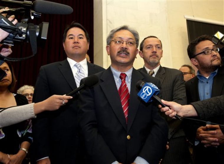 Edwin Lee speaks to the media at City Hall in San Francisco. San Francisco supervisors are expected to choose Lee, a loyal staff member to outgoing Mayor Gavin Newsom, as interim mayor.